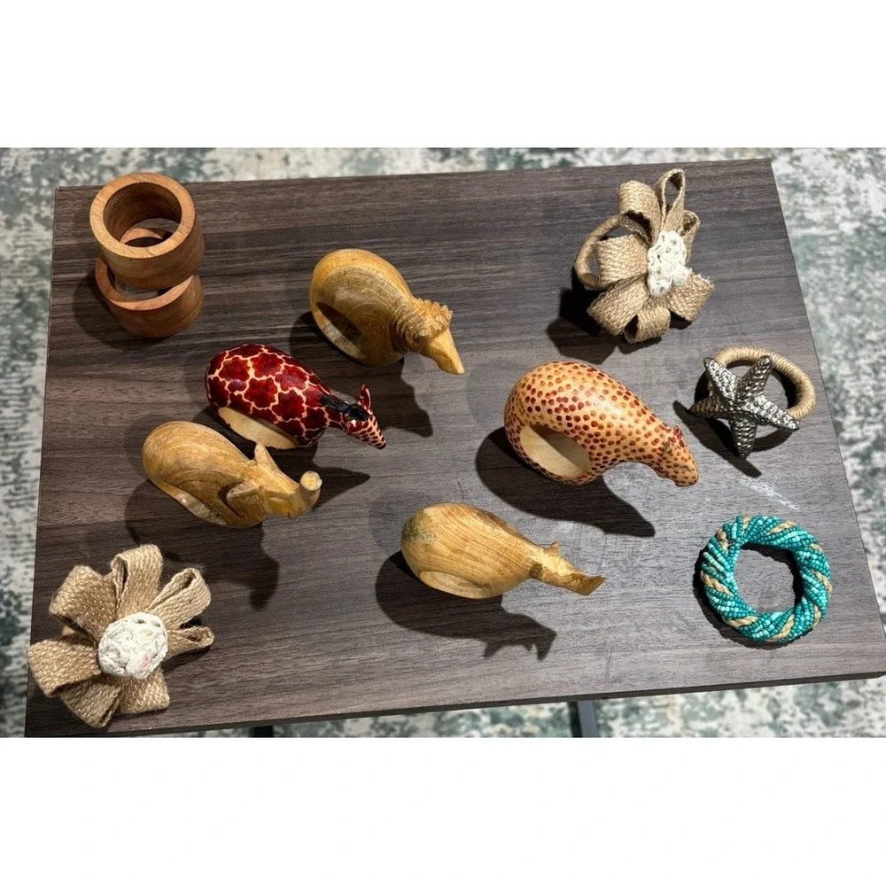 Safari And Other Napkin Rings Wood An Twine Eclectic‎ Total 11